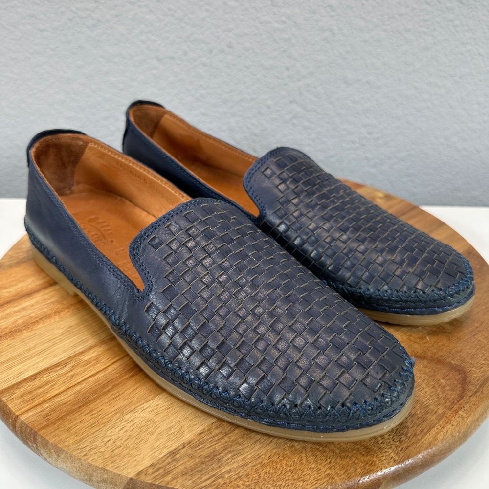 Spring Step Eastman Woven Leather Loafers Navy Blue Slip On Flats SZ 42 10.5-11